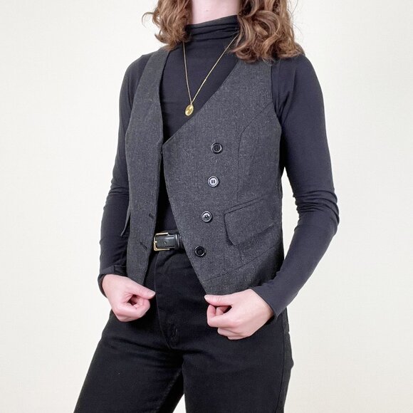 Vintage Asymmetric Vest Preppy Academia Quiet Luxury Minimalist Old Money Suit - Picture 1 of 8